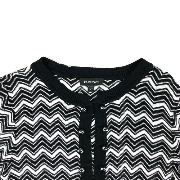 Bebe Knitted Zig Zag Black Cropped Cardigan - Picture 4 of 9